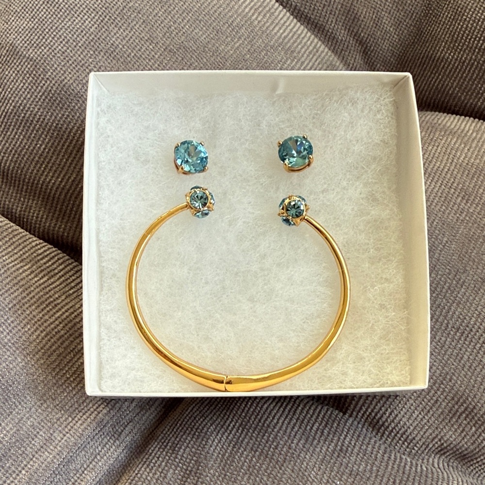 Kate Spade Aquamarine Lady Marmalade Bracelet and Stud Earrings